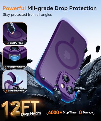 Image of CANSHN Magnetic for iPhone 15 Plus Case, Upgraded [Full Camera Protection] [Compatible with Magsafe] [Translucent Matte] Shockproof Protective Phone Case for iPhone 15 Plus 6.7 inch - Deep Purple