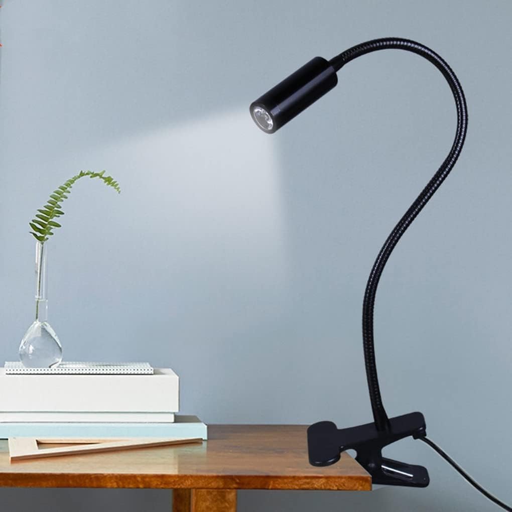 Lampada da comodino a LED a collo di cigno da lettura per camera da letto, cura degli occhi, ufficio, letto, bianco caldo, 3000 K (nero)