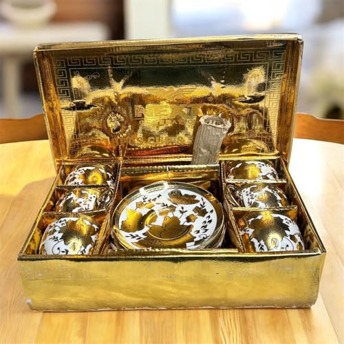 Image of Premium Ceramic Tea Set - 18 PCS | Elegant Gold-Plated Tea Cup Set with 6 Cups, 6 Saucers, 6 Spoons | Ideal for Home, Office, and Parties (Golden)
