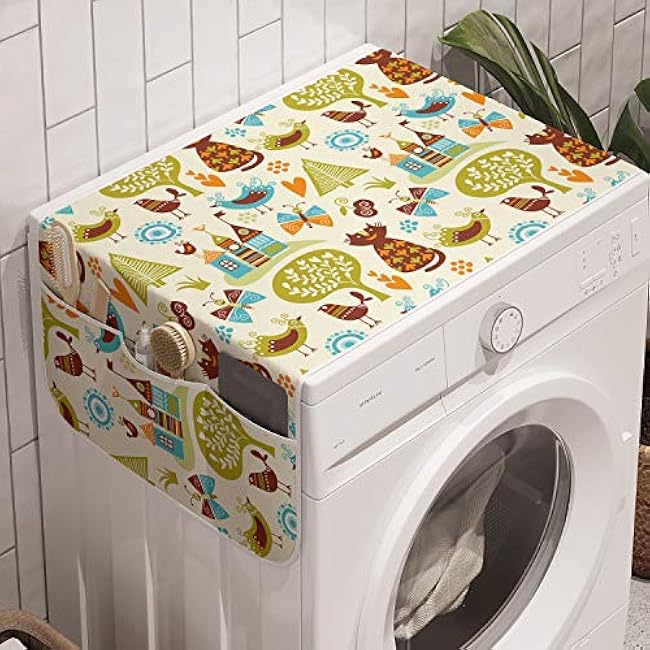 Ambesonne Butterfly Washing Machine Organizer, Mothers Day Spring Themed Blossoming Nature Image Poppy Flowers Print, Anti-slip Fabric Cover for Washers and Dryers, 47 x 18.5, Pink Reseda Green Blue