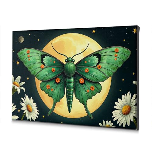 Toile papillon vert et orange 40x60cm pour décoration murale rustique
