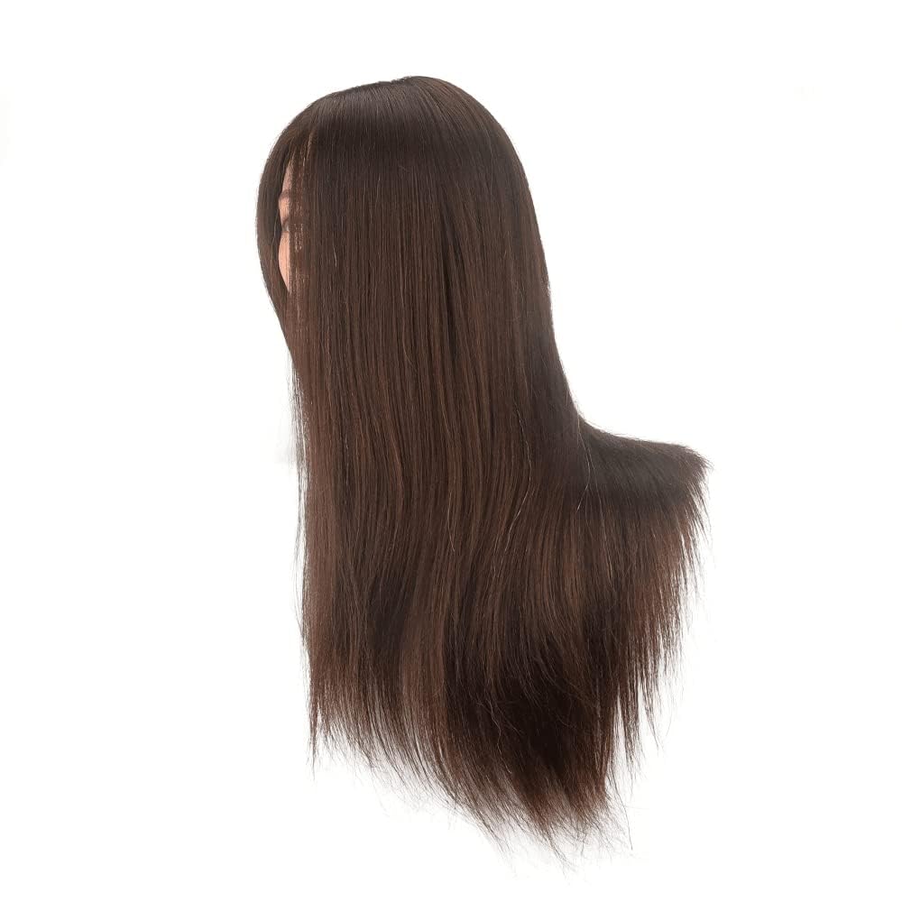 18 pollici Capelli Umani Marrone e Nero Due Colori Modello Testa Sportiva per Barbiere
