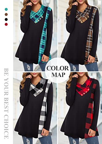 Cestyle Womens Tops Dressy Casual Cowl Neck Tunics Or Tops To Wear With Leggings Flattering Tops To Hide Tummy Fall Tops Womens 2022 Brown Plaid L #TOP2