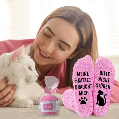 Katzen Socken Geschenke für Tierliebhaber, Flauschige Socken, Lustige Geschenke für Katzenliebhaber, Rutschfeste Coral Fleece Socken für Damen, Flauschige Katzen Socken, Geschenke für Frauen Männer