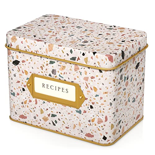 Jot & Mark Recipe Card Gift Box, 25 4x6 inch Cards, 14 Dividers, Decorative Tin Box