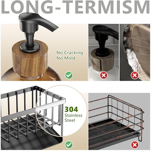 Cisily Kitchen Dish Soap Dispenser Set with 2 Pack 16.9oz Amber Glass Bottle and Sponge Holder, Dish Soap Dispensers with Adjustable Sponge Holder, Vintage Hand and Dish Soap Dispensers Set - Image 8