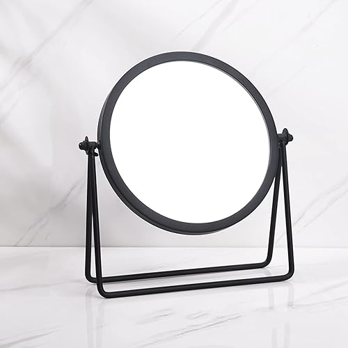 Geschaft - Espejo de maquillaje de una sola cara de color negro, rotación de 360, espejo de tocador de metal de una cara, espejo giratorio redondo