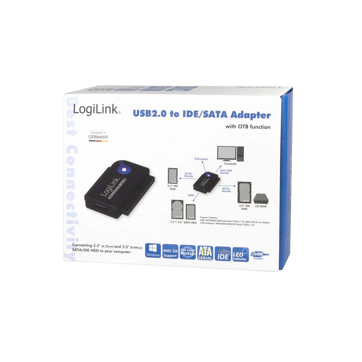 LogiLink Adapter USB 2.0 to 2.5 + 3.5 Zoll IDE + SATA HDD OTB Nero