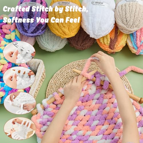 Image of Inhand Chunky Chenille Yarn for Hand Knitting, Thick Bulky Blanket Yarn for Crocheting, Soft Fluffy Yarn for Crochet Gifts & Crafts for Women /Beginners, 8 Pack (29.5 yds /8.4 oz Each), Pink & Purple