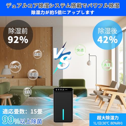 Dawncom 除湿機 大容量 強力除湿 除湿器 部屋干し 湿気取り 【除湿量1L/日 15畳】衣類乾燥 2.5L大容量 マイナスイオン機能付き 切タイマー機能 任せモード 満水自動OFF 小型 除湿機 湿気/梅雨対策 ・結露/カビ防止 コンパクト 7色ライト 静音 省エネ 人気 脱衣所 トイレなどに適用 日本語取扱説明書付 PSE認証済 の商品画像 1