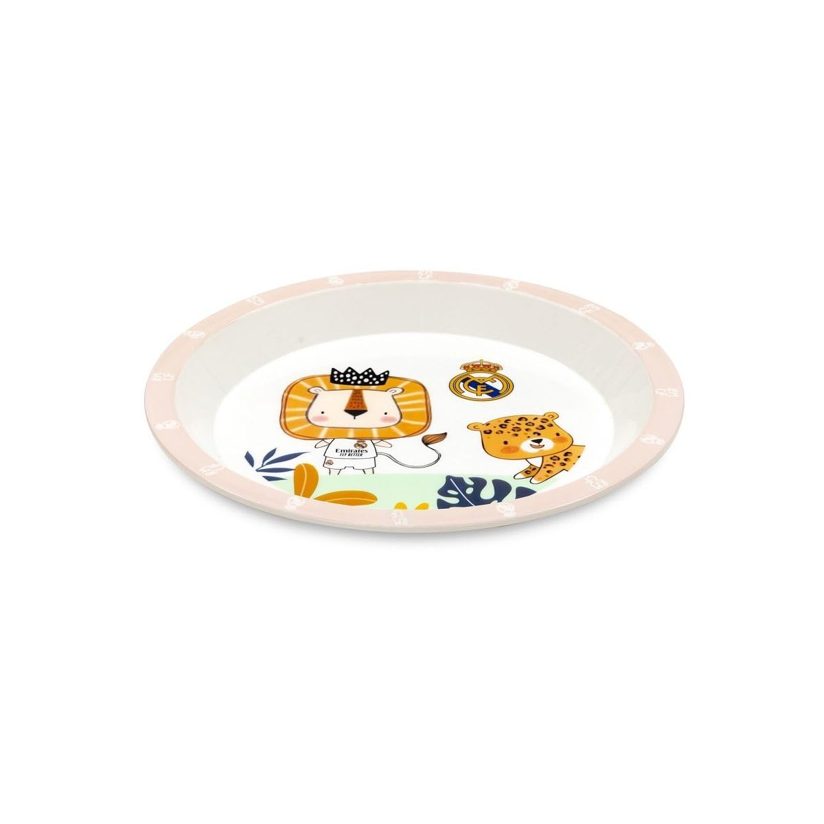 Interbaby - Set de Vajilla Infantil 5 Piezas Real Madrid Rosa | Plato llano, Bol, Cubiertos y Vaso antigoteo | Apto para Lavavajillas | Apto para Microondas | Licencia Oficial | Libre de BPA