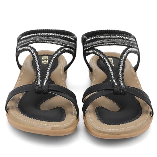 UBFEN Womens Bohemian Flat Sandals With Back Strap Summer Beach Comfortable Bling3