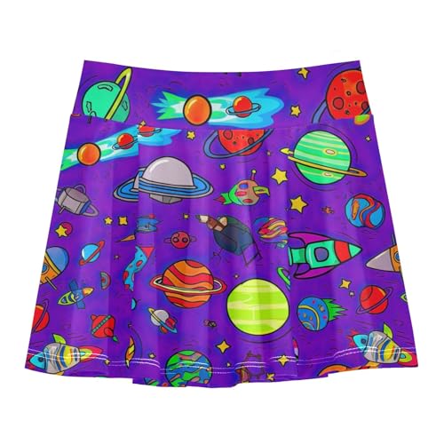 CHIFIGNO Cute Cartoon Space Purple Girls Athletic Skirts 2-in-1 Sport Tennis Skorts Kids Golf Skort with Shorts Size 9-10