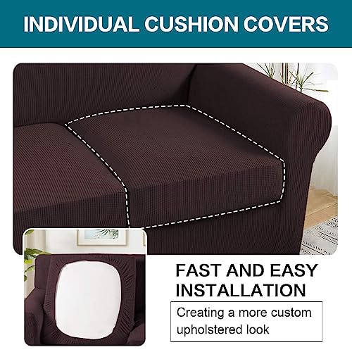 3 Piece Sofa Covers For 2 Cushion Couch Sofa Slipcover Soft Couch Cover For Dogs-Washable Sofa Furniture Covers With 2 Individual Cushion Covers, Feature Thick Jacquard Fabric (Loveseat, Brown) #TOP4