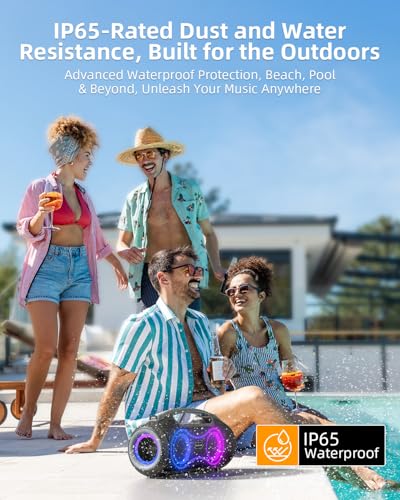 Image of Portable Bluetooth Speaker Wireless, 180W Max Loud Waterproof Speakers, Bass Boost Boom Box for Party and Outdoor, w /2*Subwoofer, 2*Tweeter, DSP, IP65, 24H, TWS, TF, USB, AUX