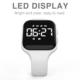 Focwony Non-Bluetooth Led Fitness Tracker Watch,Digital Pedometer Watch,with Step Counting/Distance/Calories/Stopwatch/Alarm Clock, Great Gift for Kids Teens Girls Boys Xmas (Square - White)