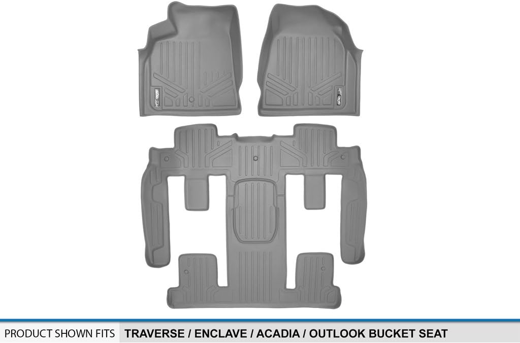 MAXLINER Custom Fit 2 Row Gray Floor Mat Liner Set Compatible with 2009-2016 GMC Acadia/2017 Acadia Limited/2009-2010 Saturn Outlook (2nd Row Bucket Seats)