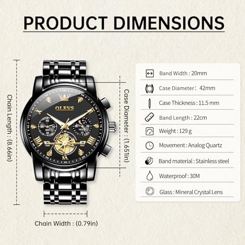 Image of OLEVS Watches for Men Dress Chronograph Luxury Stainless Steel Big Face