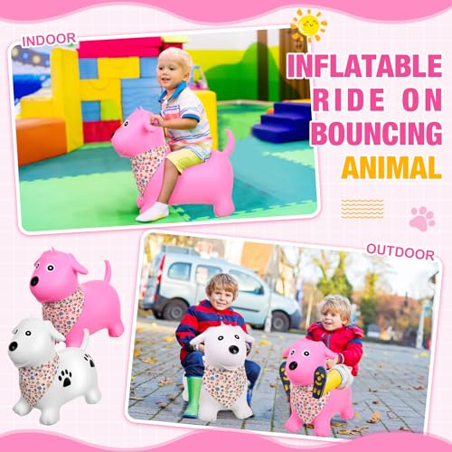 2 Pack Bouncy Animal Dog Hopper Inflatable Bouncing Horse Hopper Toys Jumping Ride on Hopping Bounce with Pump Rubber Bouncing Animal Gift for Boys Girls(White, Pink,Classic Style) - Image 8
