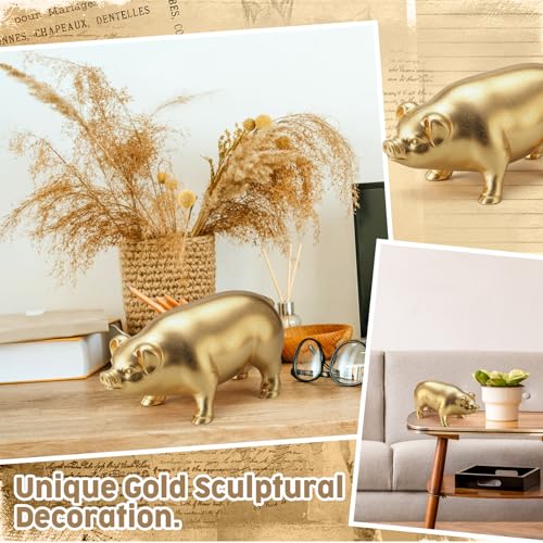 Estatua Dorada de Cerdo 6x3x2.75 Pulgadas Decoración Hogar miniatura 3
