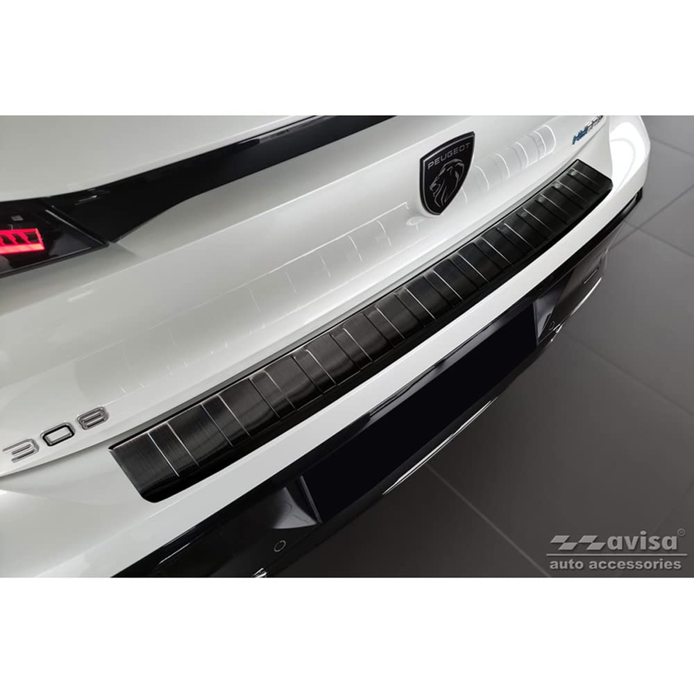Avisa Black Edelstahl Heckstoßstangenschutz kompatibel mit Peugeot 308 III HB 2021- 'Ribs'
