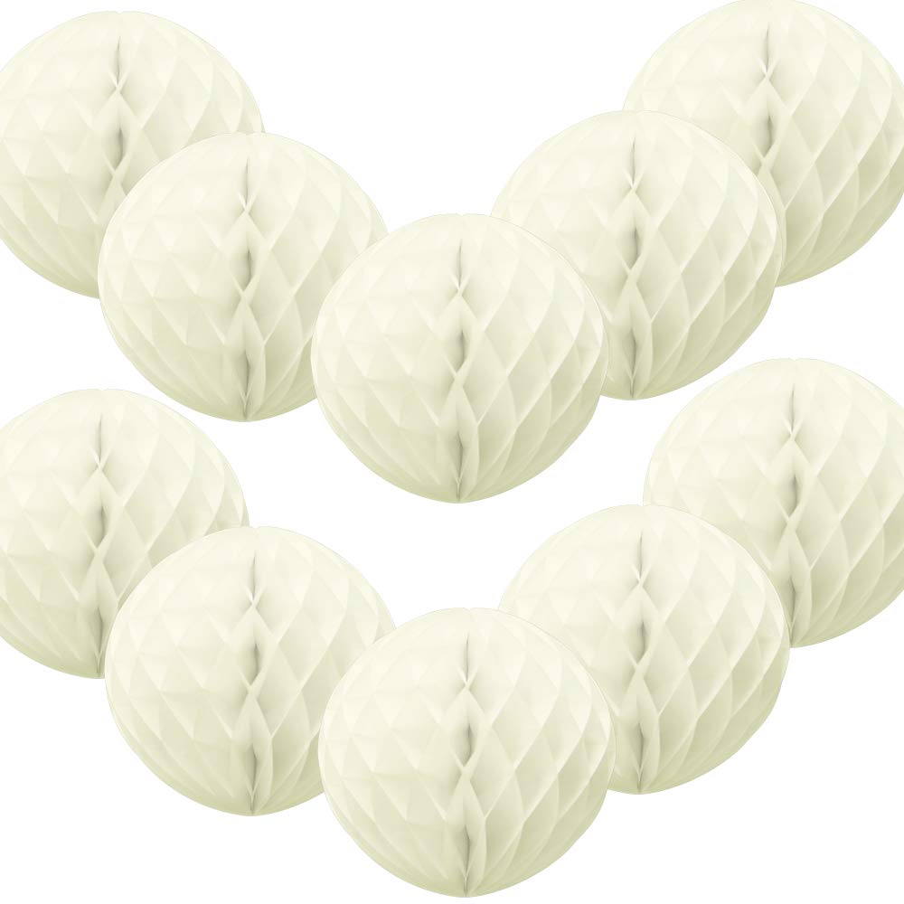 Time to Sparkle 10 Pack Tissue Paper Honeycomb Balls Table Centrepiece Lantern Garland Wedding Decoration Ball-Ivory, 8"(20cm)