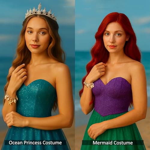 Mermaid Costume Accessories, Women Mermaid Starfish Bracelet – Halloween Costume Accessories for Girls & Women, Ocean Seashell Charm Jewelry for Mermaid Dress Up3