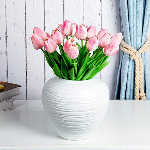 Tulpenvaas, Witte Keramiek Vaas Moderne Eenvoud Vaas, Grote Ronde Buik, Woonkamer Kantoor Vaas, 19 * 19 * 20 CM Decoratieve ornamenten (Kleur: Wit, Maat: 19 * 19 * 20 CM) - Afbeelding 3
