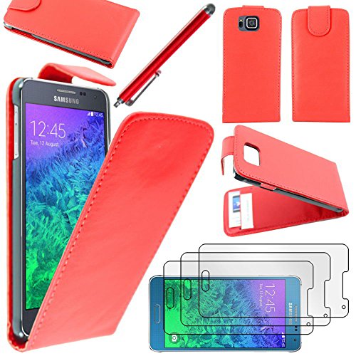 ebestStar - Coque Compatible avec Samsung Galaxy Alpha SM-G850F Etui Housse PU Cuir Rabat Flip + Stylet + 3 Films d'écran, Rouge [Appareil: 132.4 x 65.5 x...