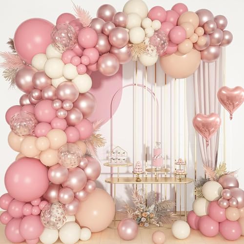 Kit Arco de Balões Rosa Dourado, 117 Peças Guirlanda de Balão Rosa Retro Branco Rosa Dourado, Decoração de Balões Rosa Polvilhado para Baby Shower, Aniversário de Menina, Casamento, Compromisso