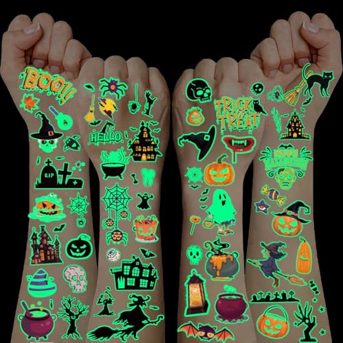 200 peças tatuagens Halloween crianças, tatuagens temporárias crianças Halloween decoração presente criança 3 4 5 6 7 8 9 10 11 12 anos autocolantes infantis piñata aniversário infantil tatuagens