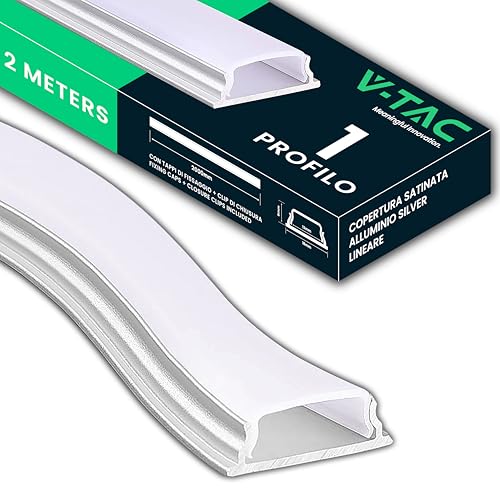 V-TAC 1 Profilo per Strisce Led Flessibili da 2 METRI - Profil Pieghevole Parete e Soffitto per Striscia LED in Alluminio con Copertura Opaca - Profili - Colore Argento - 18 x 6 mm