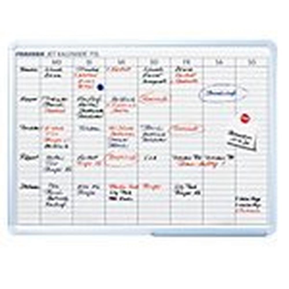 FRANKEN Monatsplaner über 7-Tage-Woche oder Wochenplaner für 25 Mitarbeiter, lackiert, magnetisch, beschreibbar, abwischbar, mit Aluminiumrahmen, Magnettafel zur Wandbefestigung, 90 x 60 cm, JK715