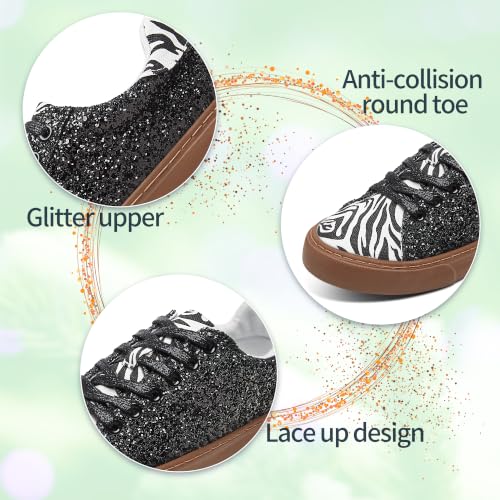 Image of AISFAES Glitter Sparkly Low Top Sequins Lace Up Tennis Shoes Comfort Bling Fashion Shiny Walking Shoes