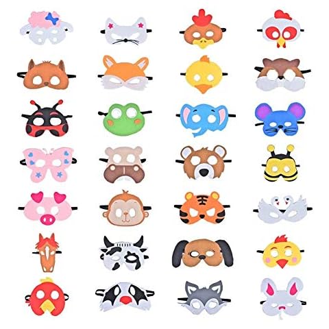 28 Piezas Fiesta Máscaras para Niños, Fieltro Máscaras para Animal Cosplay Fiesta Ojo Máscaras con Cuerda Elástica para Niños Fiesta Mascarada Decoración Cover
