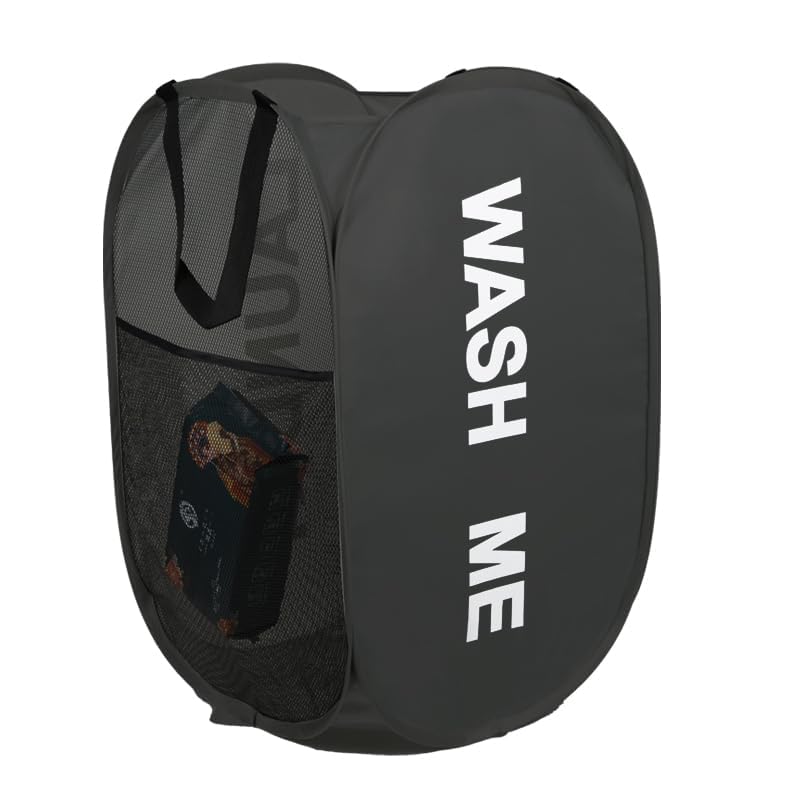 KIAYOO Collapsible Laundry Basket,75L Large Washing Basket Foldable Folding Dirty Clothes Hamper with Side Pocket Bag,Pop up Washing Bin Bag for Bathroom,Bedroom,College Dorm,Hotel,Travel,Black - Image 2