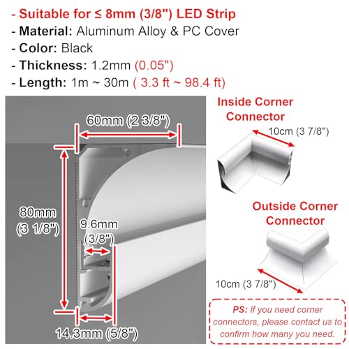 Image of Vibeo Indirect Lighting Crown Molding Channel, Black Decor Linear Cove Molding LED Light Diffuser, Aluminum Housing Track for Ceiling Wall Cornice(18m(59.1ft))
