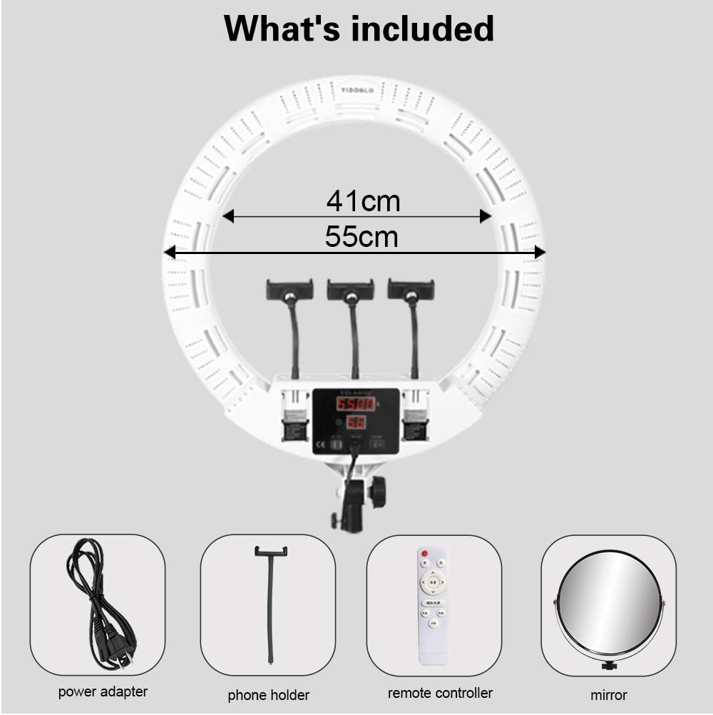 Kit luce ad anello display digitale a LED da 100 W 22 "per trucco bellezza illuminazione della pelle delle unghie, fotografia in studio video con borsa, treppiede e telecomando