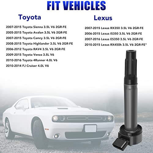 Set of 6 Ignition Coils Spark Plugs for Toyota Sienna Avalon Camry Highlander RAV4 Lexus RX350 IS350 ES350 2007 2008 2009 2010 2011 2012 2013 2014 2015 coil Packs Spark Plugs 3.5 V6 Replaces# UF487 - Thumbnail 6