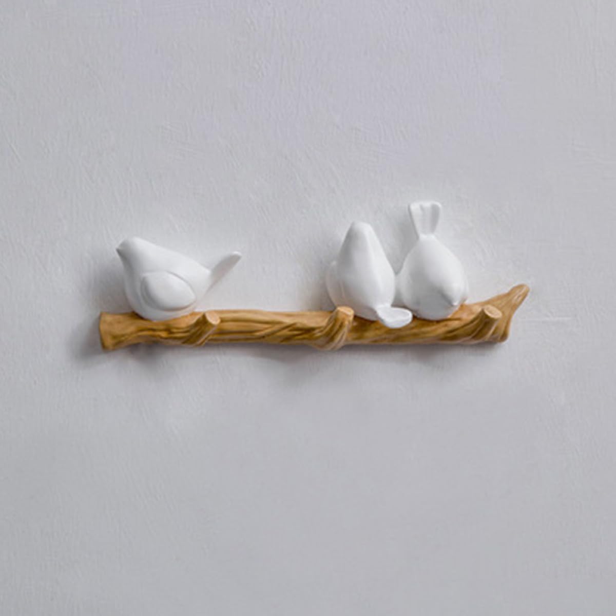 Gancho de Pared Rústico de Resina Diseño de Tres Pájaros Claros sobre Rama, Perchero Decorativo para Abrigos y Sombreros, Colgador Funcional para Hogar y Oficina