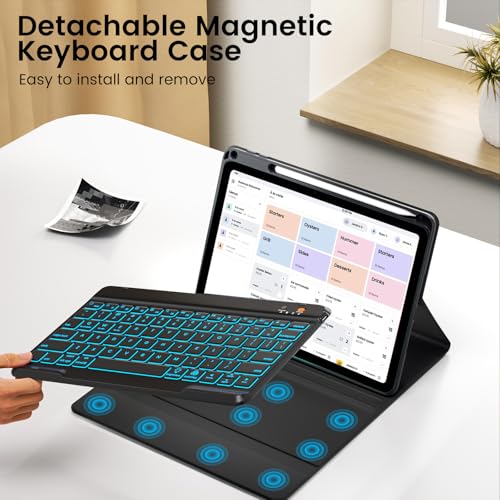 Image of OYEEICE Keyboard Case for iPad Air 5th /4th Pro 11 inch | 7-Color Backlit Detachable Wireless Keyboard Case with Pencil Holder, 360 Rotatable, Pro 4th /3rd /2nd /1st Gen