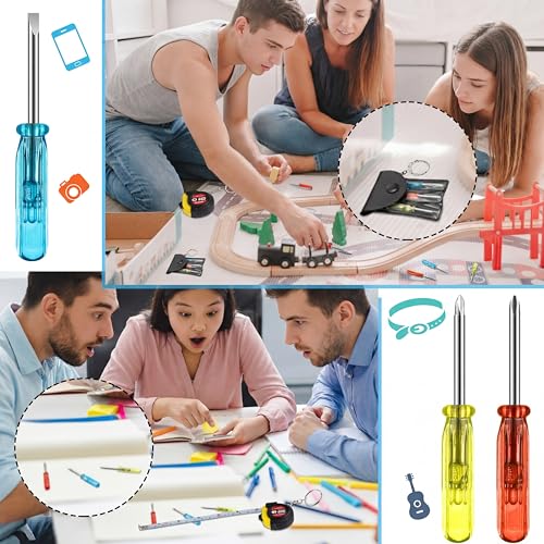 Image of 40 Pcs Mini Screwdriver Tape Measure Keychains Set Mens Gift Bulk for Dad Adult Christmas Tool Birthday Party