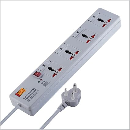 4 Outlet Universal Sockets Extension Board Spike Guard Having Three - 5 Amp Sockets & One - 15 Amp Socket with Fuse Protection - Master Switch - 10 Meter Power Cord (MX-1460_10m)