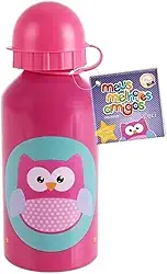 Garrafinha Infantil Squeeze 400ml Alumínio – Meus Melhores Amigos, Coruja Rosa, Tampa Antivazamento com Canudo, Leve e Resistente, Ideal para Escola e Passeios