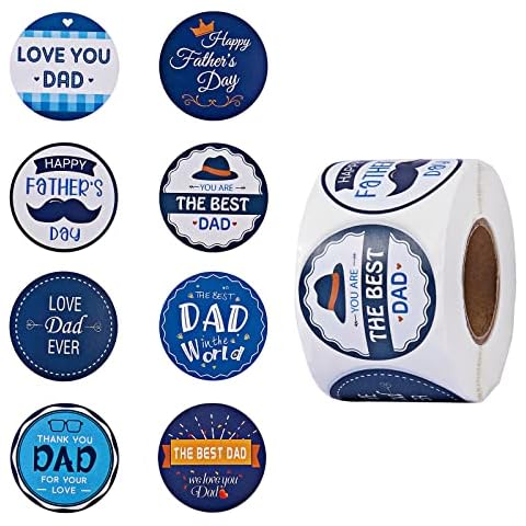 BEEFLYING 1 Roll Happy Father's Day Stickers Self Adhesive Roll Sticker Labels Flat Round with Word Sticky Labels for Crafts Cards Gift Wrap Boxes Cover