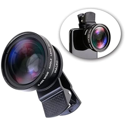 2’si 1 Arada Klipsli Telefon Kamera Lensi 0.45X Ultra Geniş Açı 10X Makro 37mm Evrensel 49mm UV Port Siyah
