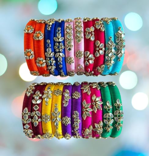 Image of Blue jays hub Silk Thread Bangles New kundan Style Multi color Set Of 20 for Women /Girls