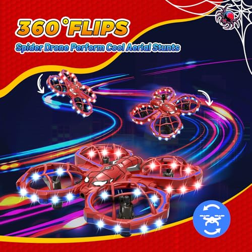 Spider Drone for Kids, Jomzuci RC Mini Drone with 360°Flip, Hover Indoor Drones for Kids 8-12 with 2 Batteries, Headless Mode, 3 Speed Mode, Quadcopter Outdoor Toys Gifts for 8-12 Year Old Boys Girls - Image 3