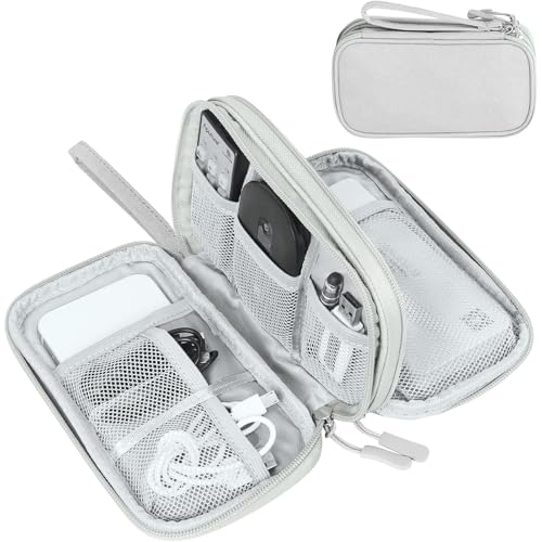 Image of FYY Travel Electronic Cable Organizer Bag, Pouch Electronic Accessories Carry Case Portable Waterproof Double Layers Storage Bag for Cable, Cord, Charger, Phone, Earphone, Medium Size, Grey