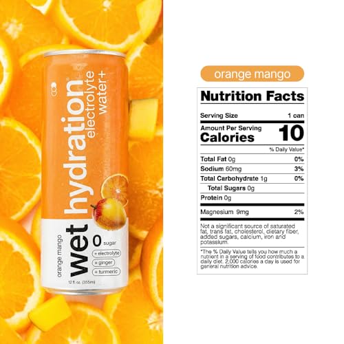 Image of Wet Hydration - Functional Hydration Beverage - Flavored Water, Sugar-Free, Gluten-Free, No Artificial Ingredients (Orange Mango Ginger Turmeric)